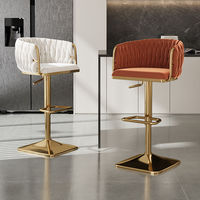 Chaises de bar nordiques pivotantes hautes en métal doré avec dossier en velours, chaises de bar modernes de luxe pour table de bar