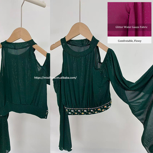 Ensemble deux pièces de danse <span class=keywords><strong>orientale</strong></span> brillant pour <span class=keywords><strong>femme</strong></span> 2026, à manches longues, avec fentes latérales doubles, pour spectacle de danse du ventre - Product Image 6