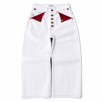 Jean droit ample personnalisé pour homme, style hip-hop, en denim brut non lavé 15oz, avec liseré selvedge et ligne rouge, broderie OEM