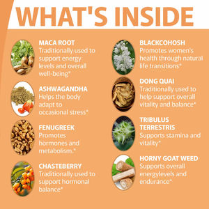 קפסולות תערובת צמחים ויטה הול עם אשוגנדה, מאקה וחילבה לתמיכה בتركيز למבוגרים - 60 כמוסות - Product Image 3