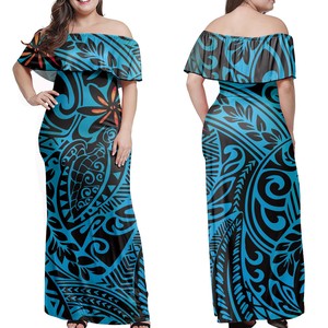 폴리네시아 드레스 미국 크기 사용자 정의 인쇄 소프트 폴리에스터 스판덱스 패브릭 롱 맥시 드레스 - Product Image 6