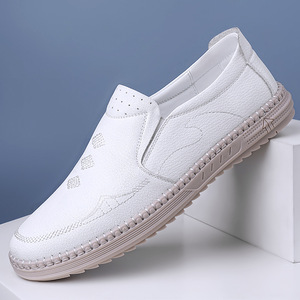 Mocasines Sin Cordones para Hombre, Blancos, Punta Redonda, Parte Superior de Textil, Suela de Goma, Entresuela de EVA, Forro de Malla, Casuales, para Todas las Temporadas - Product Image 1