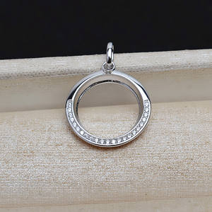 WENCHI S925 Plata Redonda 14mm Perla de Mármol Colgante Componente Semiterminado para Joyería DIY Bandeja Vacía - Product Image 3