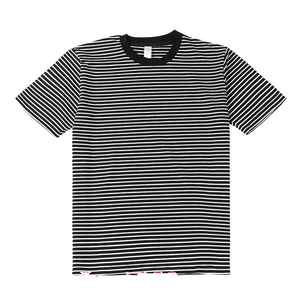 High Quality Men's Casual Stripe <b>Shirt</b> 100% Cotton Knitted <b>Black</b> White Stripe Tshirt Custom Logo Puff Printing - Product Image 1
