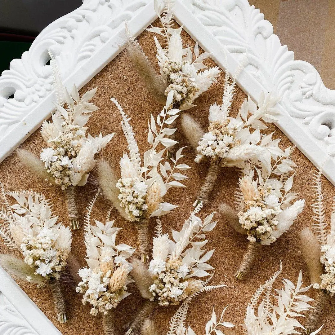 Ramo de flores decorativas secas naturales bohemias para boda, personalizado ramo de novia, muñeca de ramillete DIY, decoración de flores secas reales