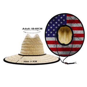 UPF 50 + topi anyaman lebar pria kustom dicetak Grunge bendera Amerika topi jerami penjaga pantai - Product Image 2