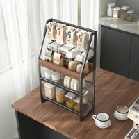 Organisateur de bar à café à trois niveaux avec crochets pour tasses et paniers inclinés, étagère de rangement pour comptoir de cuisine
