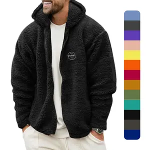 2023 vendita calda Logo personalizzato tinta unita con <span class=keywords><strong>cappuccio</strong></span> <span class=keywords><strong>felpa</strong></span> da uomo in maglia di lana con Zip in <span class=keywords><strong>pelliccia</strong></span> <span class=keywords><strong>felpa</strong></span> con <span class=keywords><strong>cappuccio</strong></span> - Product Image 1