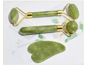 Wholesale Custom Logo Masajeador Rodillo Facial <b>Jade</b> Stone <b>Roller</b> Gua Sha Tool Set Green Xiuyan <b>Jade</b> <b>Roller</b> for Face - Product Image 5
