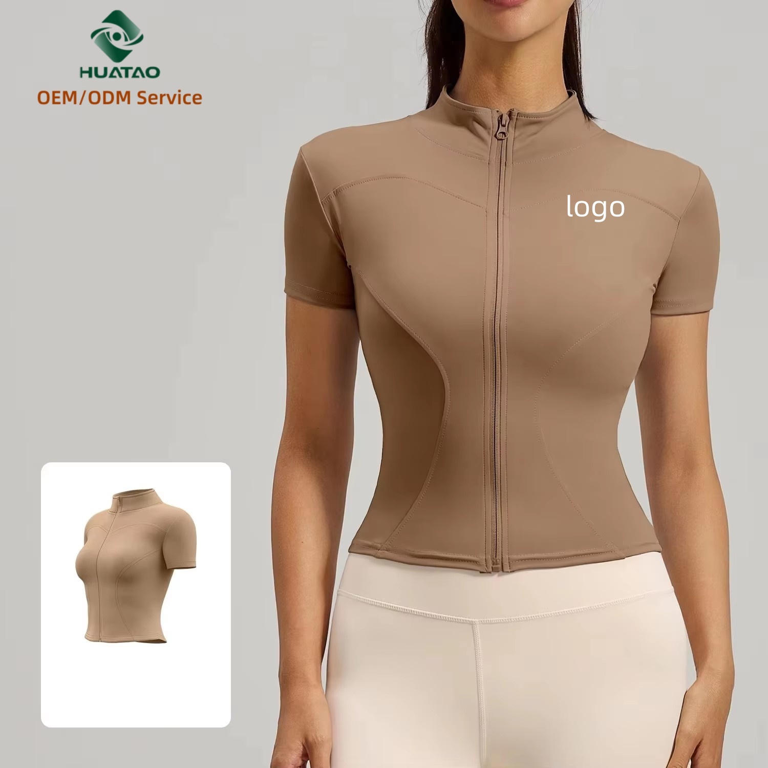 Women's Breathable High-stretch Yoga Top Short-sleeved Tight Fit Spandex/Polyester Front Logo Running Feel Fitness Clothing