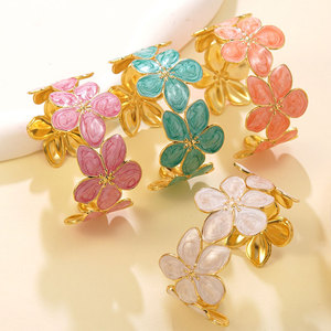 Wholesale 316L Stainless Steel 14k 18k Gold Plated Fashion <b>Bracelets</b> & <b>Bangles</b> Enamel Flower <b>Bracelet</b> for Women - Product Image 4