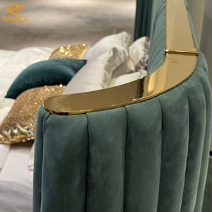 Juego de cama abombada popular al por mayor, muebles de dormitorio de diseño, cama de cuero de tela verde, gran oferta, marco de cama King moderno para hotel para el hogar - Product Image 4