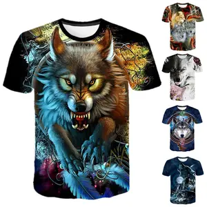 2021 Wholesale Newest Summer 3d Wolf Pattern O Neck Fashion Short-Sleeved Custom Print Men T-Shirt