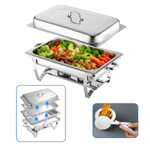 4 팩 11L 채핑 접시 뷔페 세트, 스테인레스 스틸 푸드 워머 세트, 파티용 직사각형 뷔페 서버 - Product Image 4