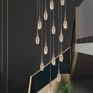 Fernbedienbare Moderne Nordische Kristall-Pendelleuchte Verstellbarer Langer Kronleuchter für Treppenhaus Hohe Decken - Product Image 4