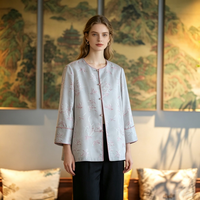 Vêtements pour femmes originaux, nouveau style chinois, veste polyvalente à col rond en soie, imprimé papillon, grande taille, 7838