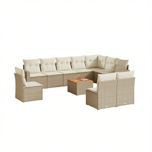 Set Divano da Giardino in Rattan Beige 10+ Posti, Arredamento da Esterno Resistente alle Intemperie, Design Contemporaneo con Struttura in Vimini - Product Image 1