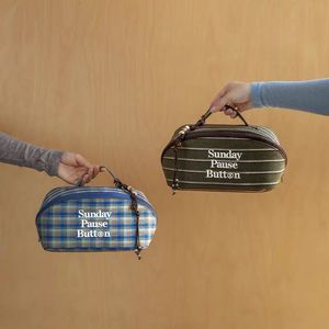 Sac cosmétique personnalisé teint en fil à motif écossais à carreaux sacs à fermeture éclair de maquillage en coton de grande capacité pour les femmes voyage - Product Image 5