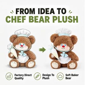 Peluche personnalisée Petit Ours le Pâtissier, Fabrication directe OEM ODM, en coton PP et polyester, Animal en peluche en gros, MOQ, Peluche amusante - Product Image 1