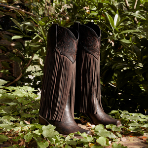 WETKISS Bottes Western pour Femme, hauteur genou, à franges et pompons, avec fermeture éclair latérale, bout pointu, talon moyen, style Cowgirl, pour Concerts Country - Product Image 5