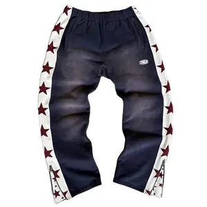 Custom 100% Katoenen Fleece Acid Wassen Joggingbroek Gebreide Streetwear Enkelbroek Met Rubberen Tag Voor Heren