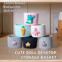 Petit panier de rangement rond pliable en corde de coton écologique, artisanat traditionnel chinois, design mignon, pour cosmétiques et articles divers