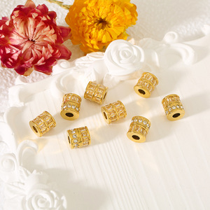 Cuentas cilíndricas de circonita cuadrada con incrustaciones de diamantes de acero inoxidable para la fabricación de pulseras, accesorios de joyería DIY, cuentas espaciadoras al por mayor - Product Image 1