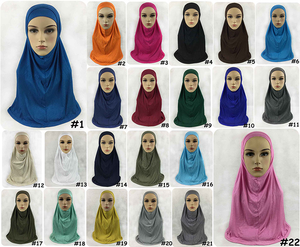 Produsen Yibaoli 22 Warna Hijab Instan Arab Bahan Katun Jersey Polos Lembut untuk Wanita Set 2 Potong - Product Image 3