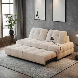 Canapé <span class=keywords><strong>convertible</strong></span> moderne de style 2025, blanc crème, avec fonction de tirage, canapé-<span class=keywords><strong>lit</strong></span> en tissu pour salon avec support pour téléphone portable - Product Image 5