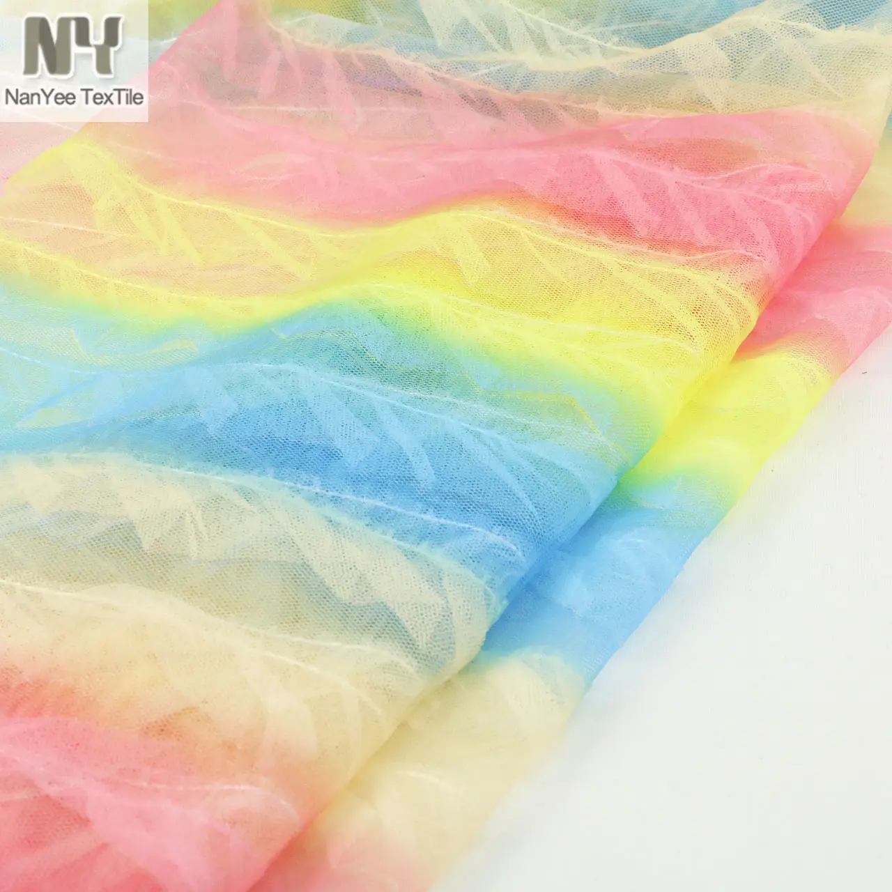 Nanyee Textile Multi Layered 3D Crochet With Embroidery Rainbow Printed Mesh Fabric