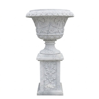 Urne en marbre blanc, pot de fleurs, sculpture, décoration extérieure pour parc et aménagement paysager