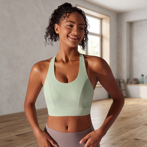 Soutien-gorge de sport sans couture à col carré, bretelles spaghetti, maintien moyen, vert menthe uni, pour femme - Product Image 1