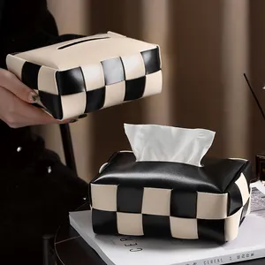 Doku kutuları depolama Nordic tutucular siyah beyaz Retro Modern ev dekoratif akrilik lüks kağıt kapak deri doku kutuları