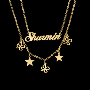 <span class=keywords><strong>Da</strong></span> <span class=keywords><strong>donna</strong></span> alla moda regali in metallo elegante collana a catena nome oro placcato in acciaio inossidabile collana vuota quadrifoglio - Product Image 4