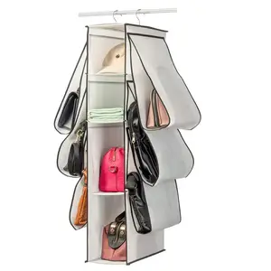 Individuelle hängende Handtasche Organisator hängender Schrank-Aufbewahrungsbeutel für Kleiderschrank platzsparend 10 Taschen PVC faltbare Aufbewahrungsbox