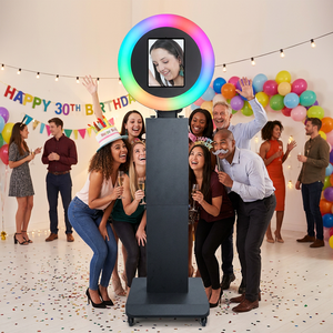 Photomaton pour iPad noir avec anneau lumineux RGB compatible avec iPad 10.2/10.5/10.9/11/12.9/13 pouces, photomaton pour selfie, impression instantanée et partage en ligne - Product Image 1