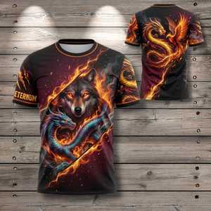 Wolf Dragon Fire Fantasy AOP Tee Chemise cadeau avec nom personnalisé - Product Image 1