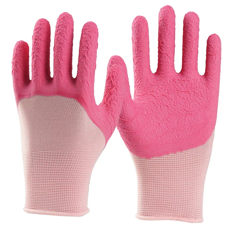Schaum Latex halb beschichtet rosa Frauen weich wasserdicht Latex Finishing Garten bau Lager Arbeits handschuhe