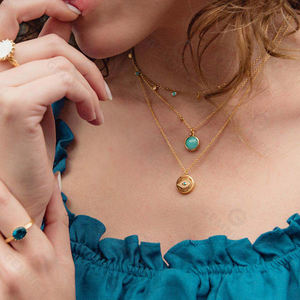 Collar Abierto Gemnel Fashion de Plata 925 y Oro 18k con Colgante Ojo Biográfico, Zirconia y Turquesa - Product Image 4