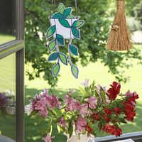 Attrape-soleil vert en acrylique à suspendre à la fenêtre avec chaîne en fer et crochet, feuille de plante artificielle artisanale teintée