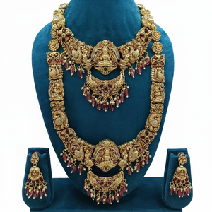 High Quality Traditional South <b>Indian</b> Temple Ethnic Brass Bridal Set Zircon Goddess Design Rose Gold Plated Wedding Party - Product Image 2