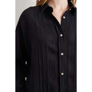 Chemisier décontracté noir pour femme en coton transparent avec détails en dentelle, tissu popeline transparent - Product Image 2