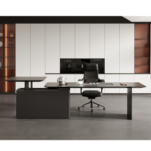 Modern Luxury Modular L-Shaped Executive Office <b>Desk</b> with Wood Top and Comfortable Chair - Product Image 3