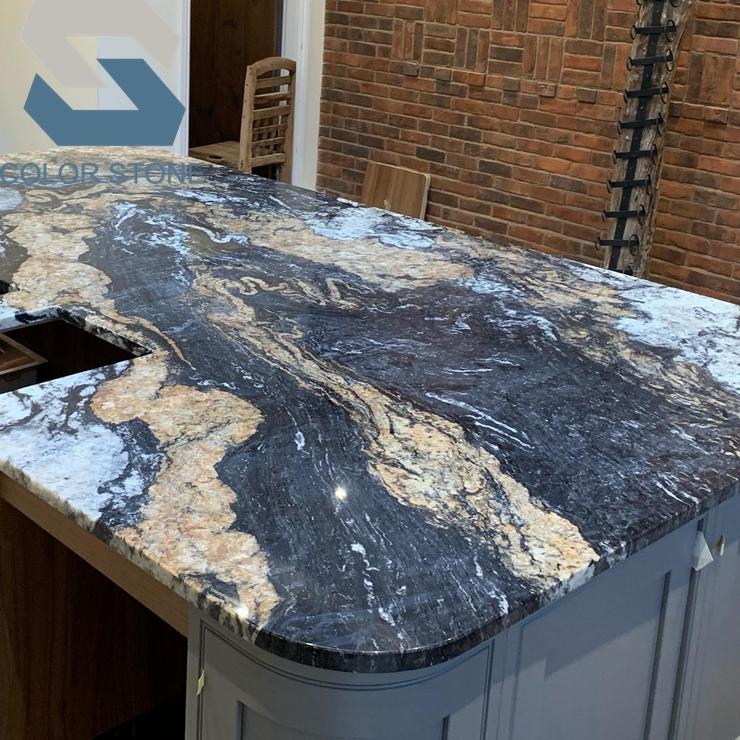 Полированная столешница для раковины из черного натурального камня золотого гранита Ori s