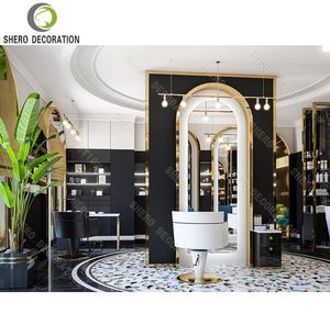 Idées de décoration de salon de coiffure de luxe, vitrine murale haut de gamme pour salon de coiffure, miroir, station, mobilier d'exposition pour salon de coiffure - Product Image 3