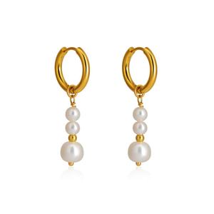 Joyería Fina de Lujo Vintage para Mujer, Aros de Acero Inoxidable Chapados en Oro con Perlas, Resistentes a la Decoloración, Venta al Por Mayor - Product Image 5