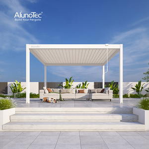 Pergola bioclimatique murale en aluminium avec <span class=keywords><strong>toit</strong></span> à lames orientables électriques, moderne, pour jardin et terrasse - Product Image 2