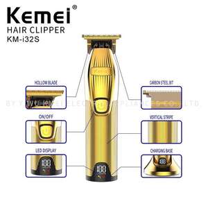 Tondeuse à barbe électrique professionnelle <span class=keywords><strong>Kemei</strong></span> <span class=keywords><strong>KM</strong></span>-i32S en métal, 2000 mAh, 5 W, lame en acier au carbone, tondeuse à cheveux, base dorée, rechargeable - Product Image 2