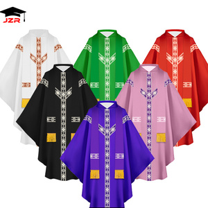 New Printed Church Pastor Celebrant Chasuble Priest Vintage Robe Gown Cape <strong>Cassock</strong> Vestment White Red <strong>Green</strong> Purple Black Pink - Product Image 1