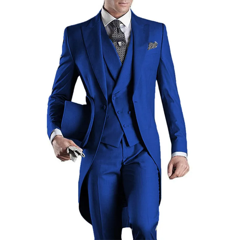 2023 Gray Long Wedding Suit For Men Groom Tuxedo Suit Formal Prom Suit Jacket With Pants Vest 3 Pieces